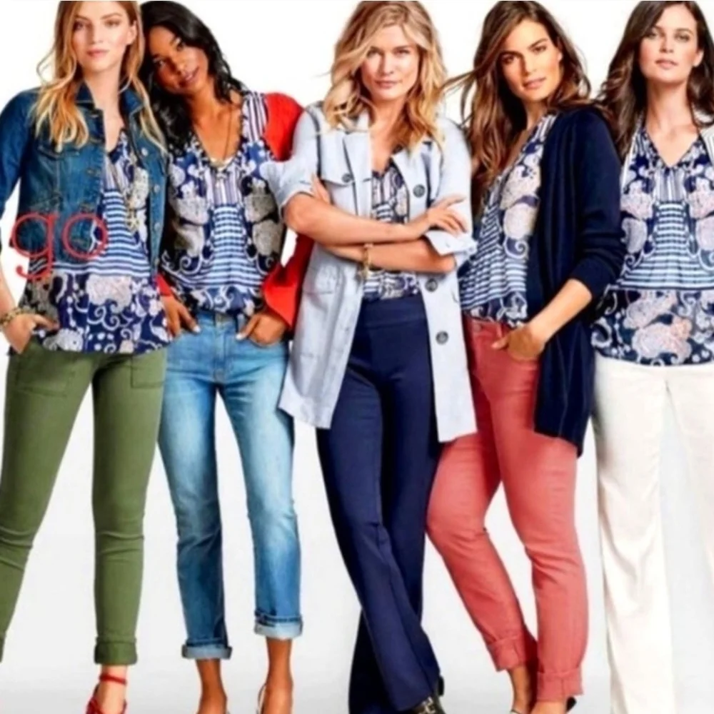 CAbi Blue Tan Sleeveless Pleated Ruffled Blouse - Picture 3 of 4